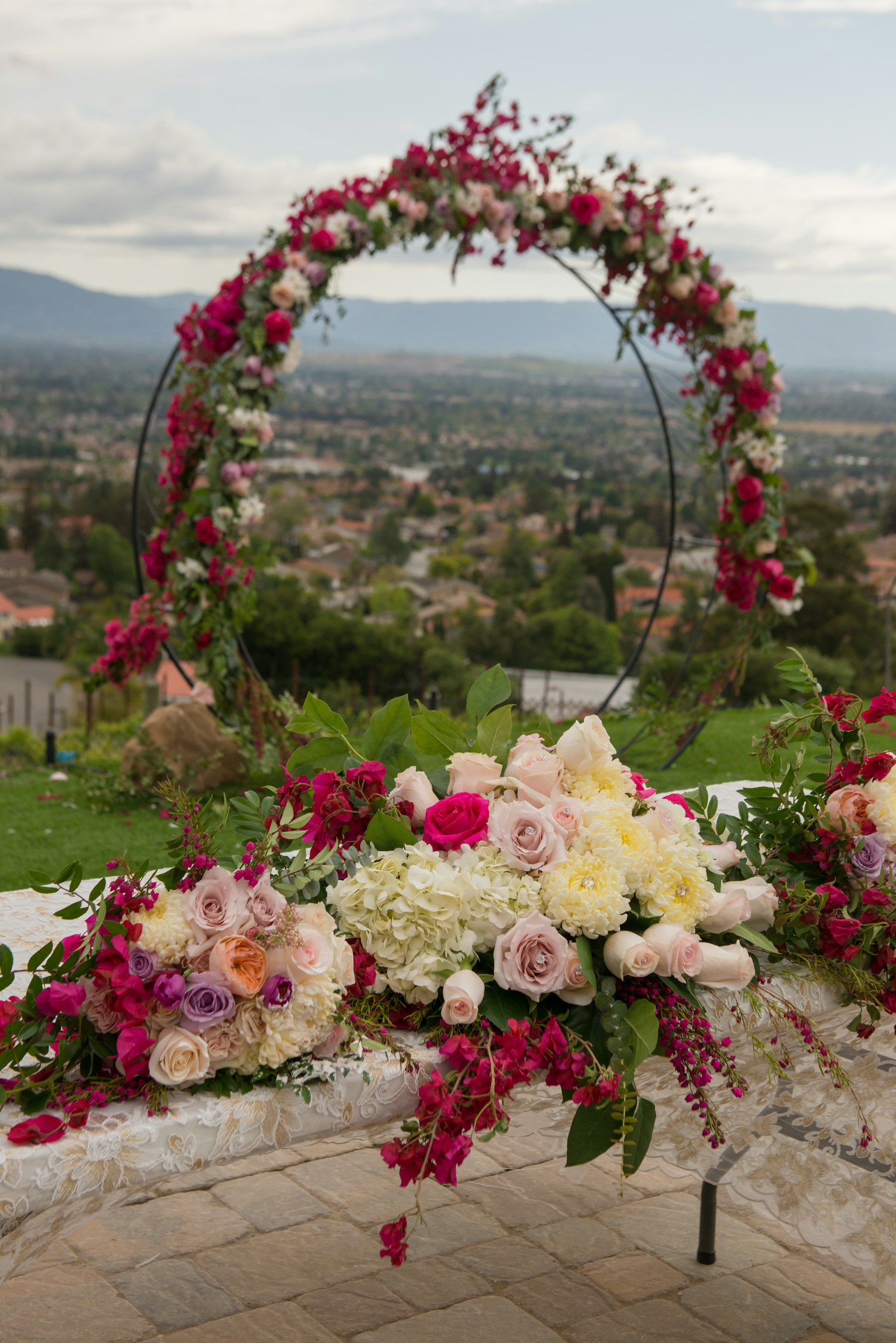 Elegant wedding floral stage setup